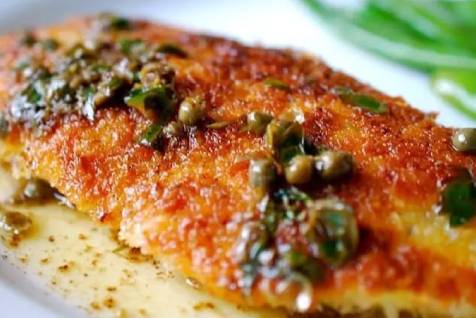 Chicken schnitzel with lemon caper butter sauce