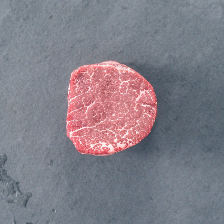 Intensely marbled filet mignon