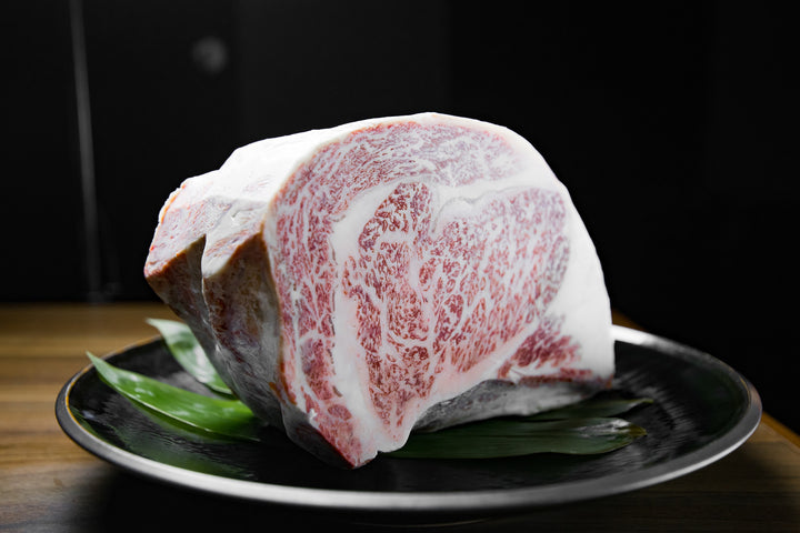 Think slice of intensely marbled Japanese wagu ribeye